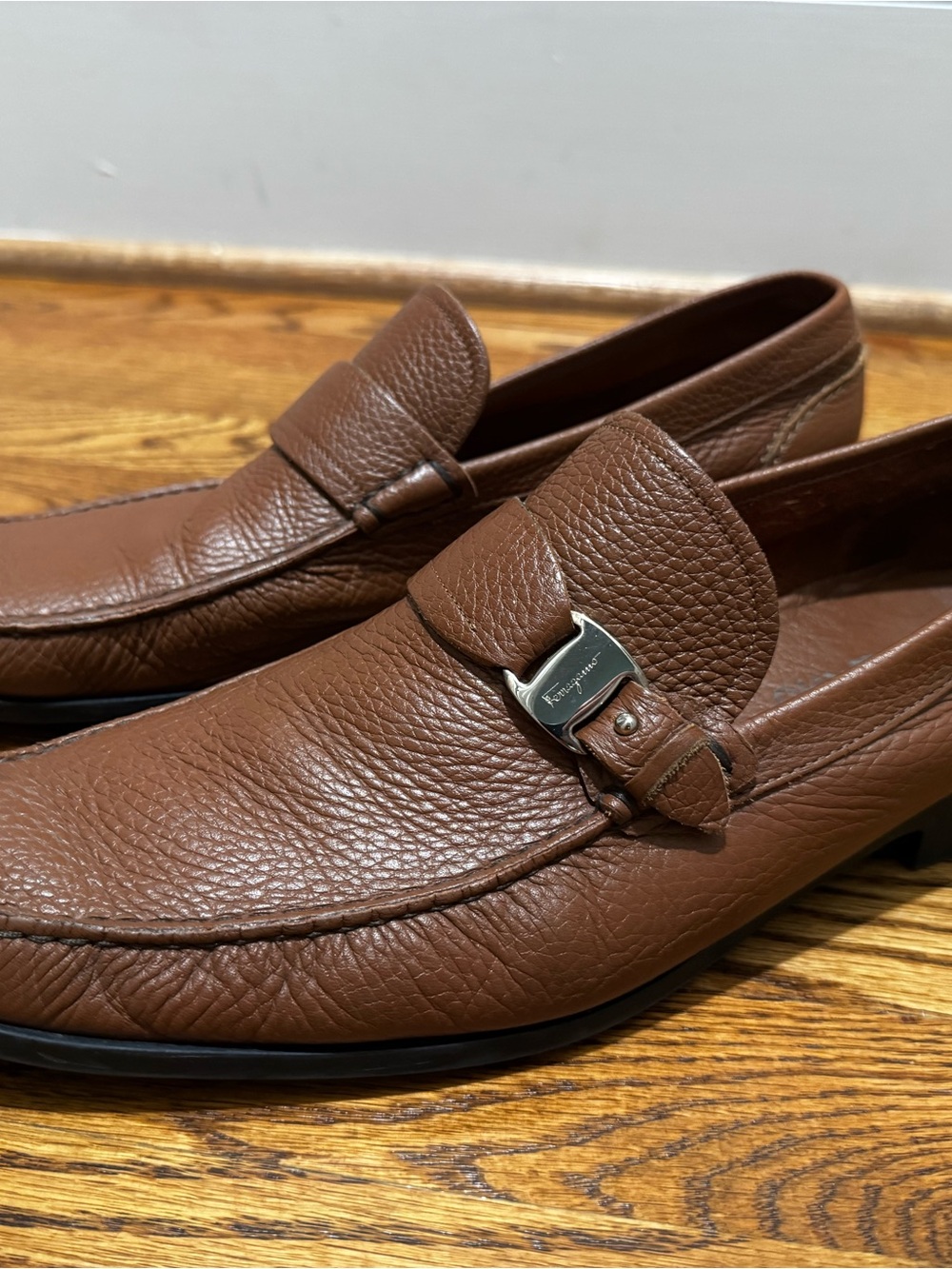 Salvatore Ferragamo Chestnut Brown Pebbled Leather Bit Loafers